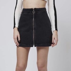 TOPSHOP Black Moto Denim Skirt